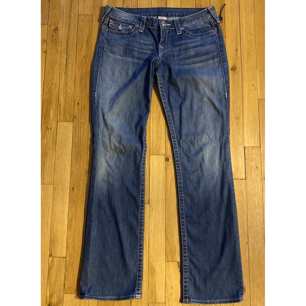 Y2K True Religion Jeans Womens 31 Blue Straight VTG Stich World Tour Made in USA
